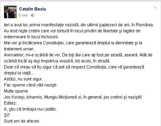 Lider ALDE, despre protestul împotriva graţierii: Prima manifestaţie nazistă din ultimii 70 de ani, animalelor, mi-e scârbă de voi