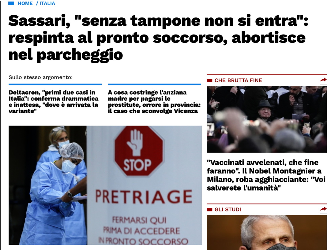 SCENE ȘOCANTE ÎNTR-UN SPITAL DIN ITALIA: O femeie însărcinată vaccinată nu a fost primită în spital deoarece nu avea test PCR și a avortat în parcare SCENE ȘOCANTE ÎNTR-UN SPITAL DIN ITALIA: O femeie însărcinată vaccinată nu a fost primită în spital deoarece nu avea test PCR și a avortat în parcare