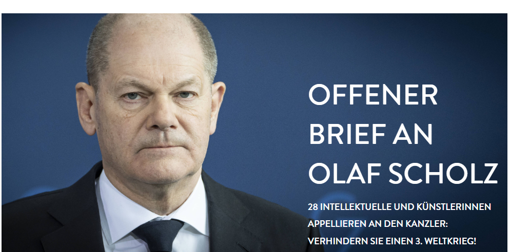 28 de intelectuali germani, apel către cancelarul Scholz: Nu furnizați arme Ucrainei! 28 de intelectuali germani, apel către cancelarul Scholz: Nu furnizați arme Ucrainei!