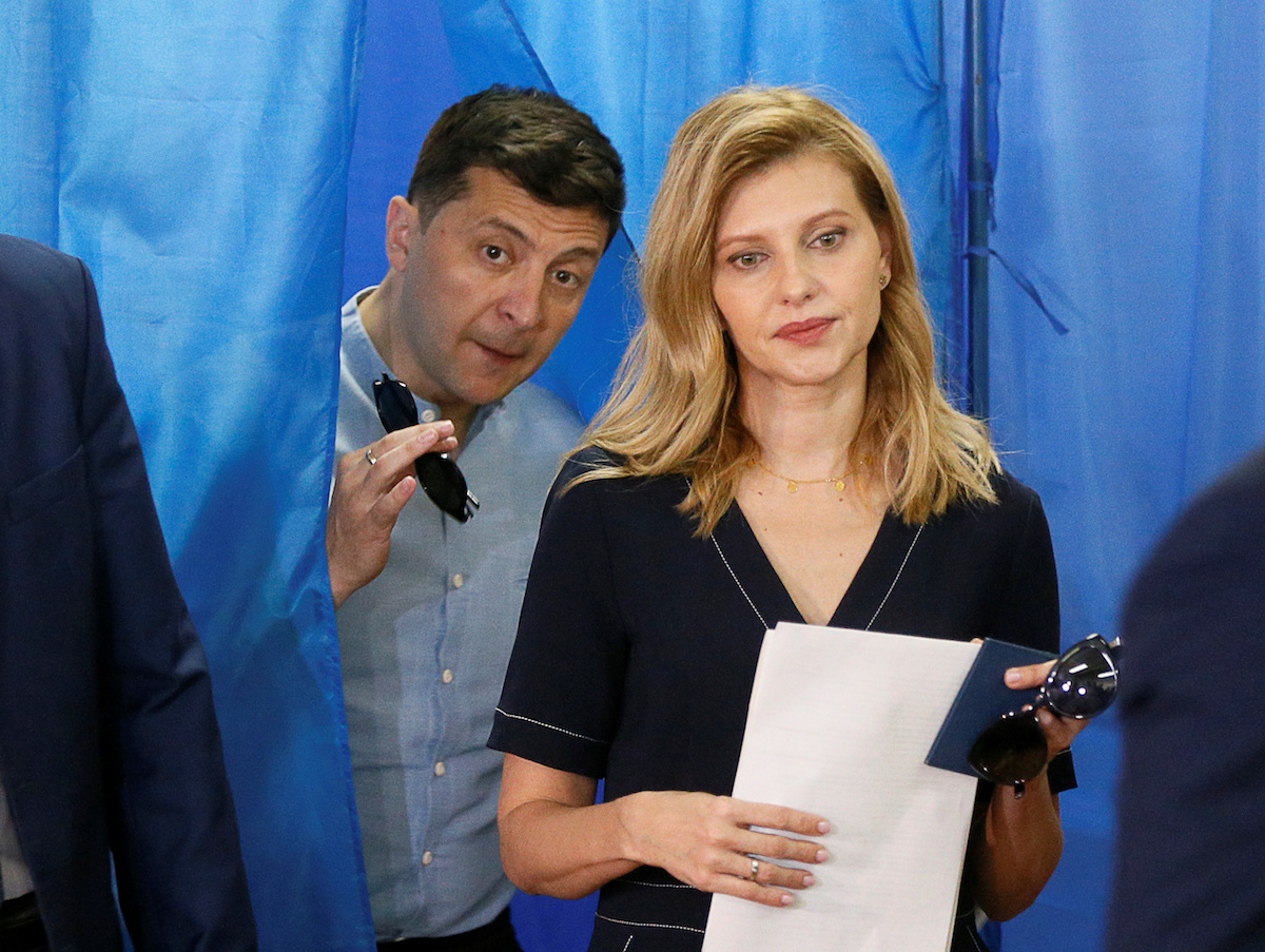 Ukraine's President Zelenskiy visits a polling station during a parliamentary election in Kiev