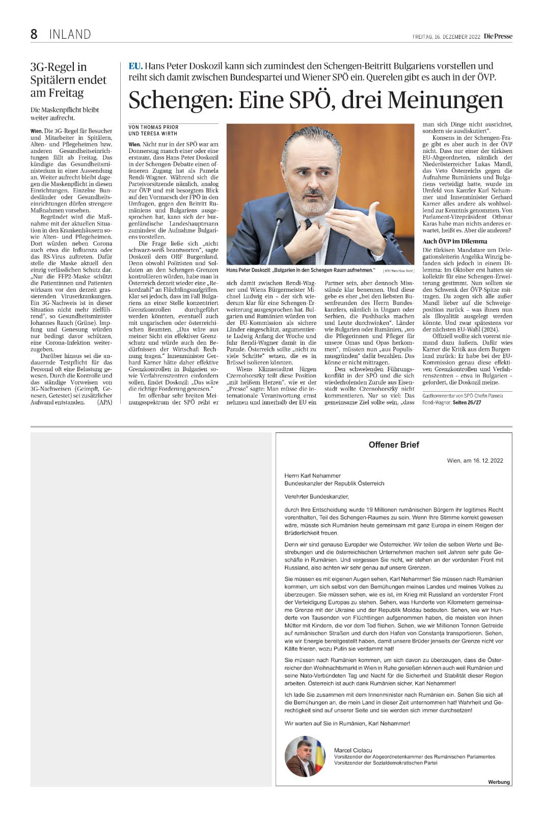 „Ciolacu a dat dreptate guvernului austriac și a umilit propria țară” „Ciolacu a dat dreptate guvernului austriac și a umilit propria țară”