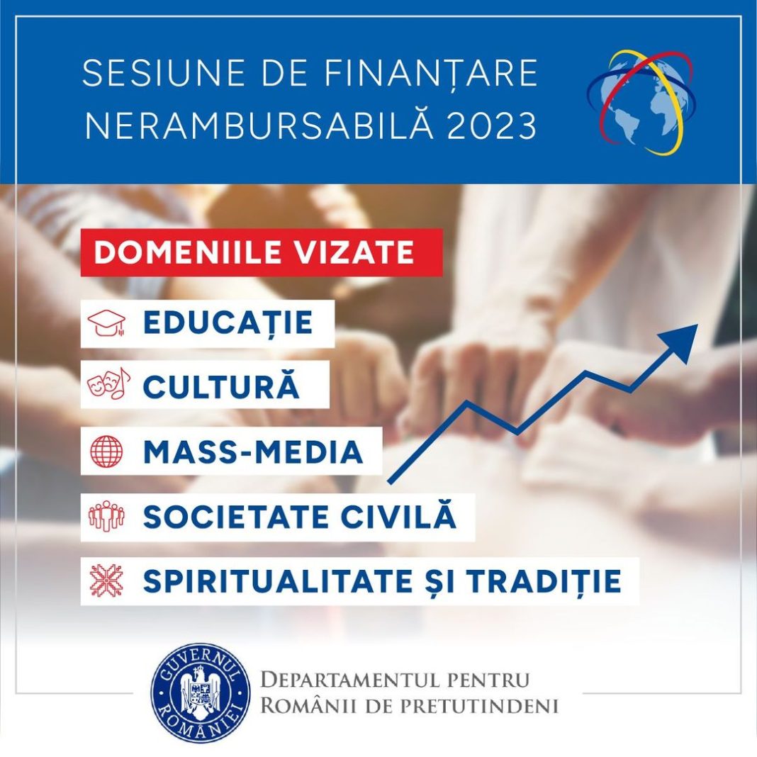Departamentul pentru Românii de Pretutindeni a lansat sesiunea de finanțare nerambursabilă pentru 2023 Departamentul pentru Românii de Pretutindeni a lansat sesiunea de finanțare nerambursabilă pentru 2023
