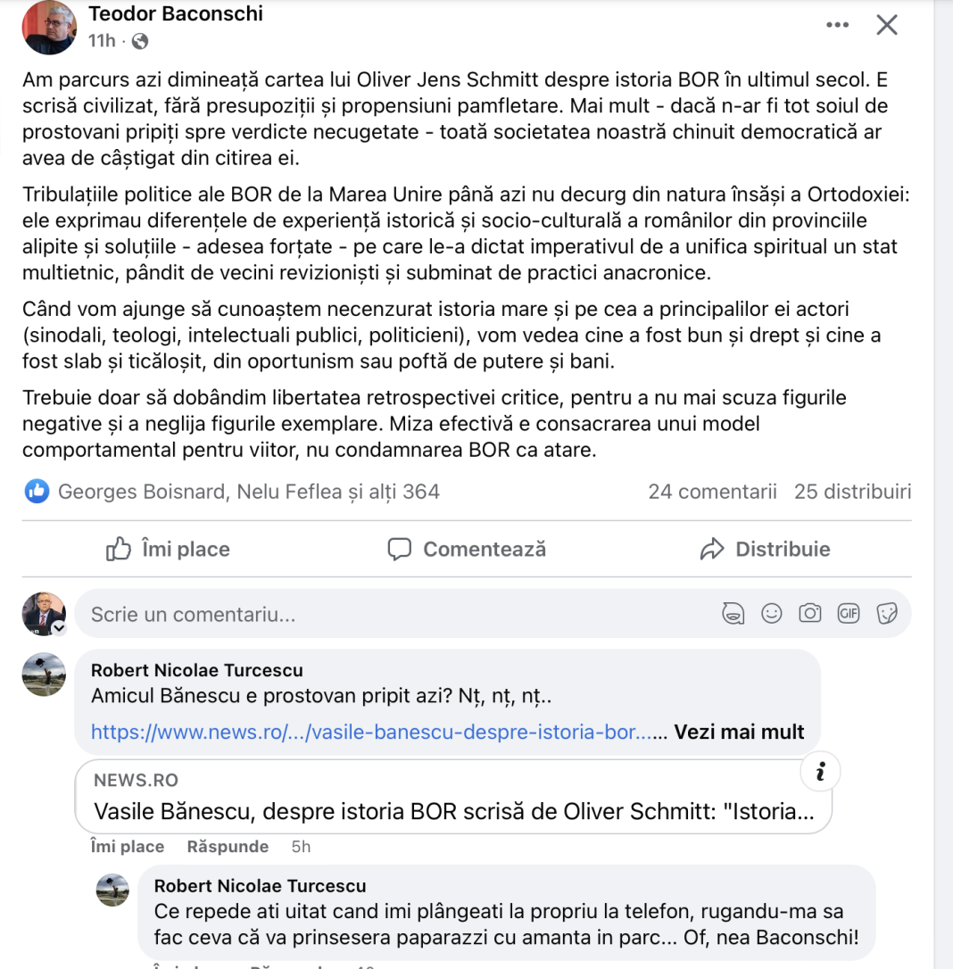 Robert Turcescu către Teodor Baconshi pe Facebook: Ce repede ați uitat când îmi plângeați la propriu la telefon, rugându-mă să fac ceva că va prinseseră paparazzi cu amanta în parc Robert Turcescu către Teodor Baconshi pe Facebook: Ce repede ați uitat când îmi plângeați la propriu la telefon, rugându-mă să fac ceva că va prinseseră paparazzi cu amanta în parc