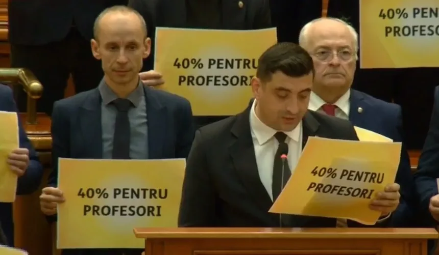 Parlamentarii AUR au părăsit plenul, în semn de protest că PSD şi PNL nu au dat majorarea de 40% promisă profesorilor Parlamentarii AUR au părăsit plenul, în semn de protest că PSD şi PNL nu au dat majorarea de 40% promisă profesorilor