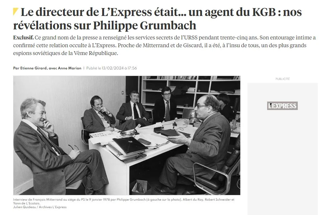 SOC IN PRESA FRANCEZĂ: Șeful timp de 35 de ani al celebrului L’Express a fost agent KGB SOC IN PRESA FRANCEZĂ: Șeful timp de 35 de ani al celebrului L’Express a fost agent KGB