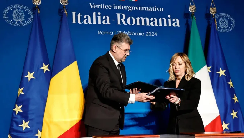 Meloni, declarație comună cu Ciolacu: Am semnat acum o declaraţie comună foarte importantă care ne măreşte potenţialul, creează noi obiective, noi priorităţi împărtăşite Meloni, declarație comună cu Ciolacu: Am semnat acum o declaraţie comună foarte importantă care ne măreşte potenţialul, creează noi obiective, noi priorităţi împărtăşite