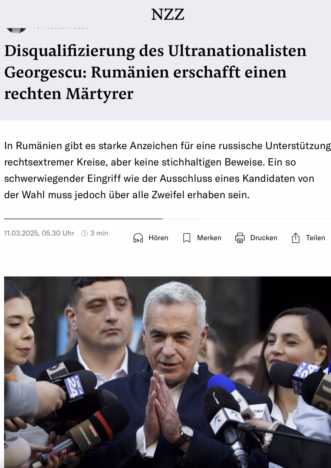 Neue Zürcher Zeitung: România a reușit să ”fabrice un martir al dreptei” Neue Zürcher Zeitung: România a reușit să ”fabrice un martir al dreptei”