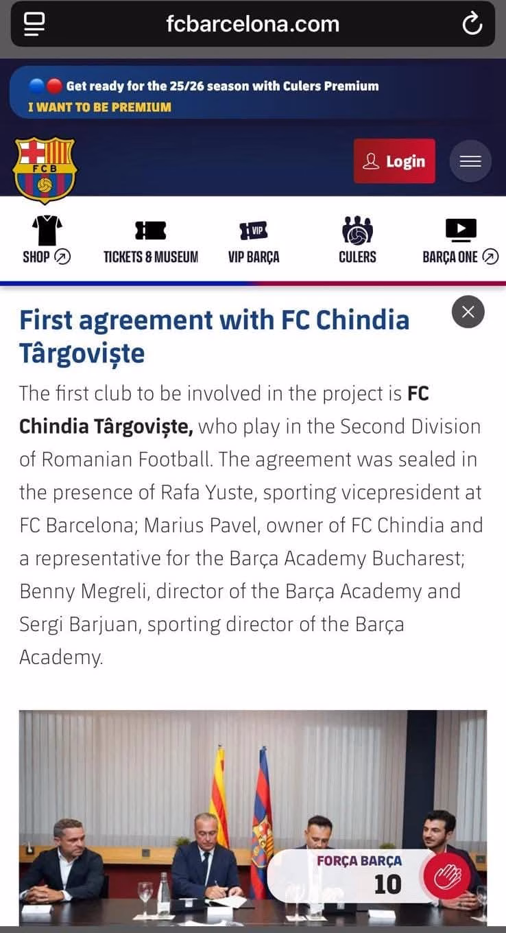 Șeful CJ Dâmbovița: Chindia Târgoviște a semnat parteneriatul oficial cu FC Barcelona Șeful CJ Dâmbovița: Chindia Târgoviște a semnat parteneriatul oficial cu FC Barcelona
