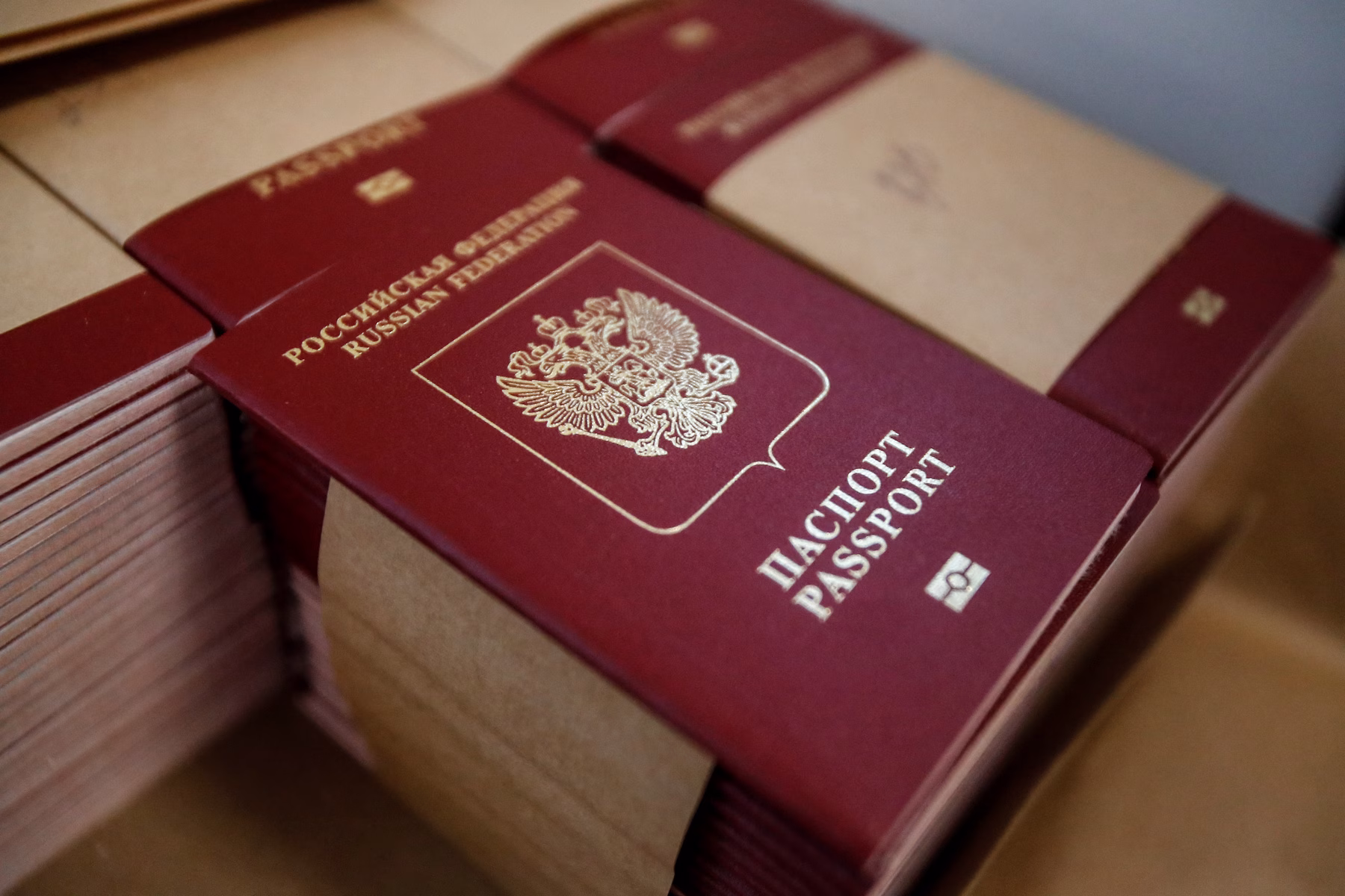 Blank Russian passports are pictured during production at Goznak printing factory in Moscow