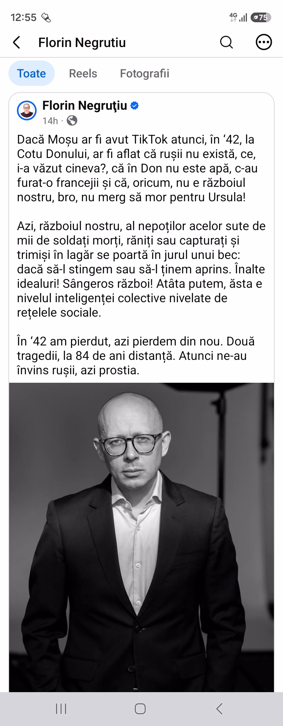 Jurnalistul progresist Florin Negruțiu deplânge înfrângerea Germaniei naziste Jurnalistul progresist Florin Negruțiu deplânge înfrângerea Germaniei naziste
