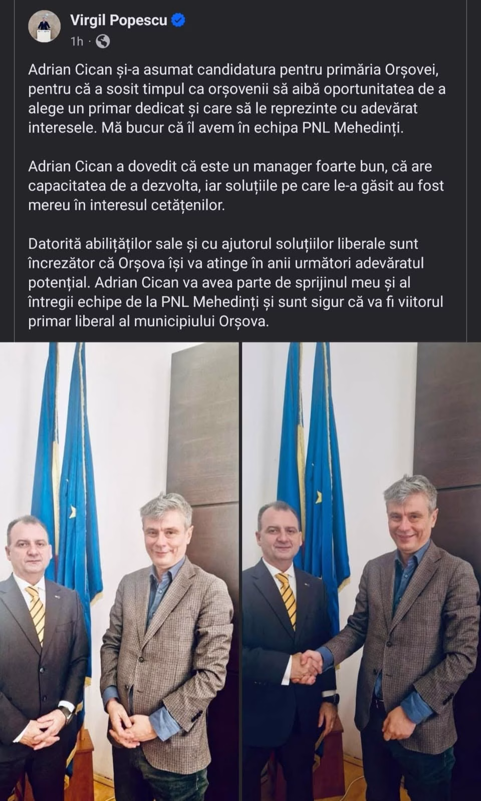 Primarul liberal al Orșovei in război cu liderul PNL Mehedinți Virgil Popescu Primarul liberal al Orșovei in război cu liderul PNL Mehedinți Virgil Popescu